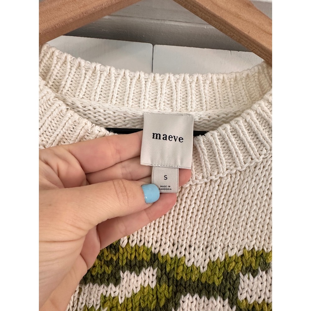 Anthropologie Maeve Crew Neck Tomato Veggie Motif Graphic Sweater Small Cream - Picture 5 of 6